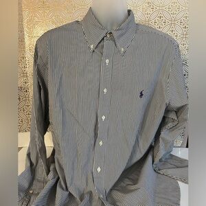 Ralph Lauren Men's Black and White Striped Shirt